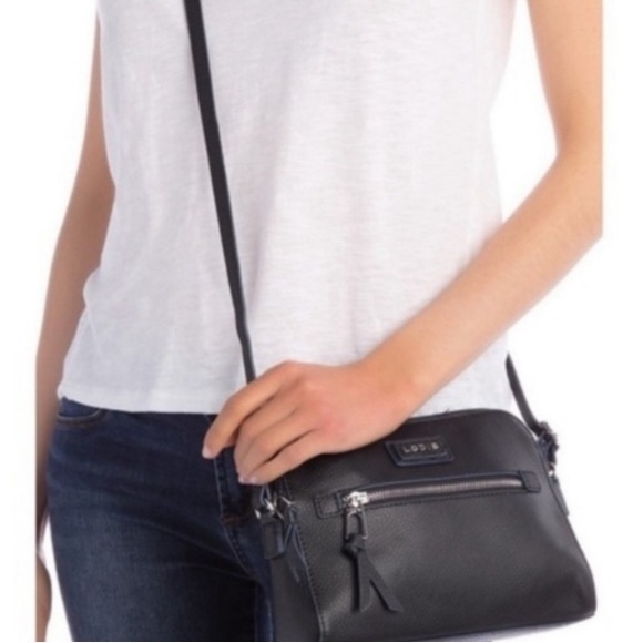 LODIS Black Pebbled Leather Charlotte Crossbody Bag with Blue Trim - Picture 2 of 14